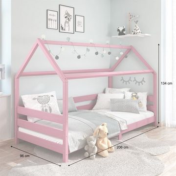 IDIMEX Kinderbett FINA, Hausbett Montessori Kinderbett Tipibett 90 x 200 Kiefer in rosa