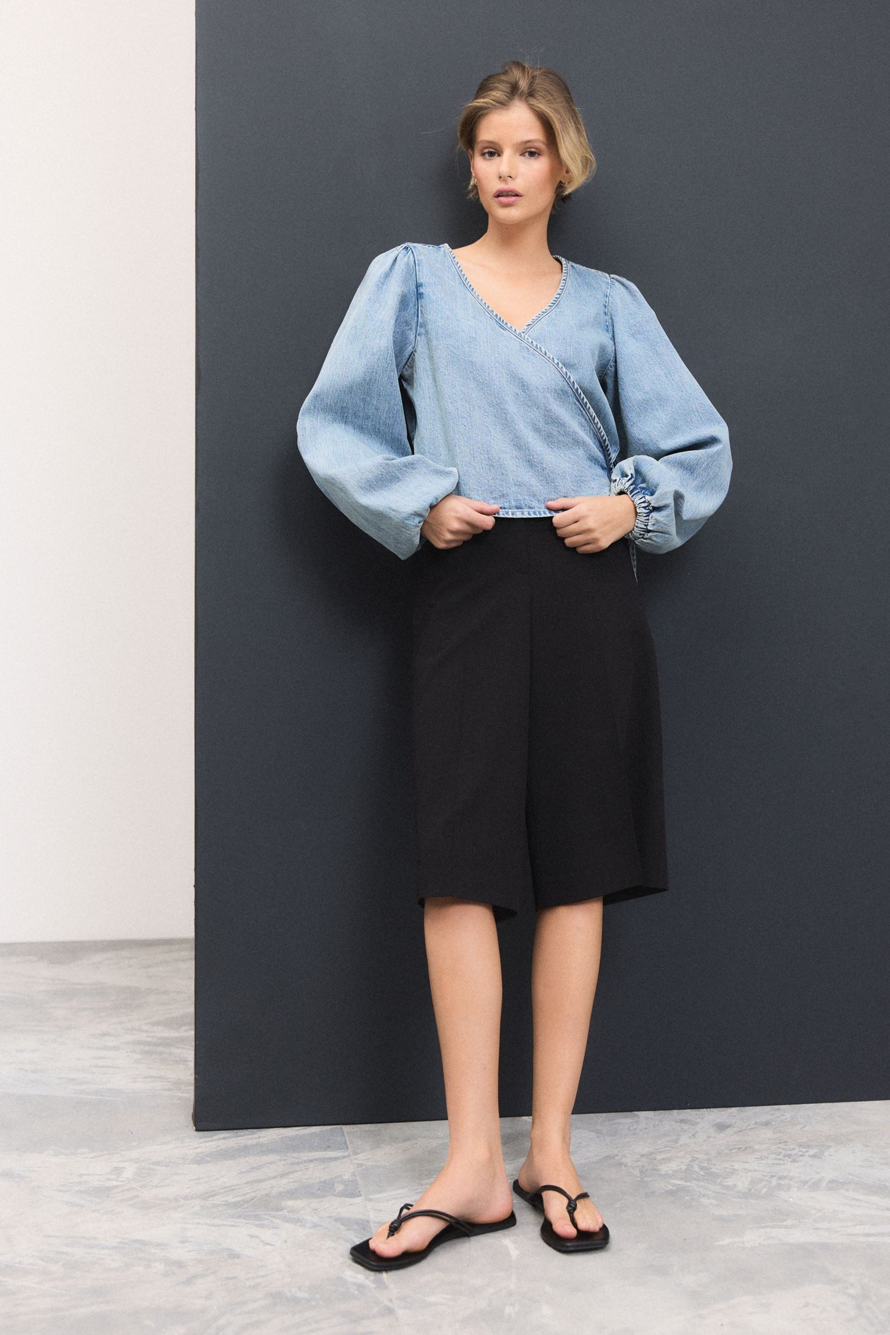 Next Jeanshemd Wickelbluse aus Jeansstoff (1-tlg)