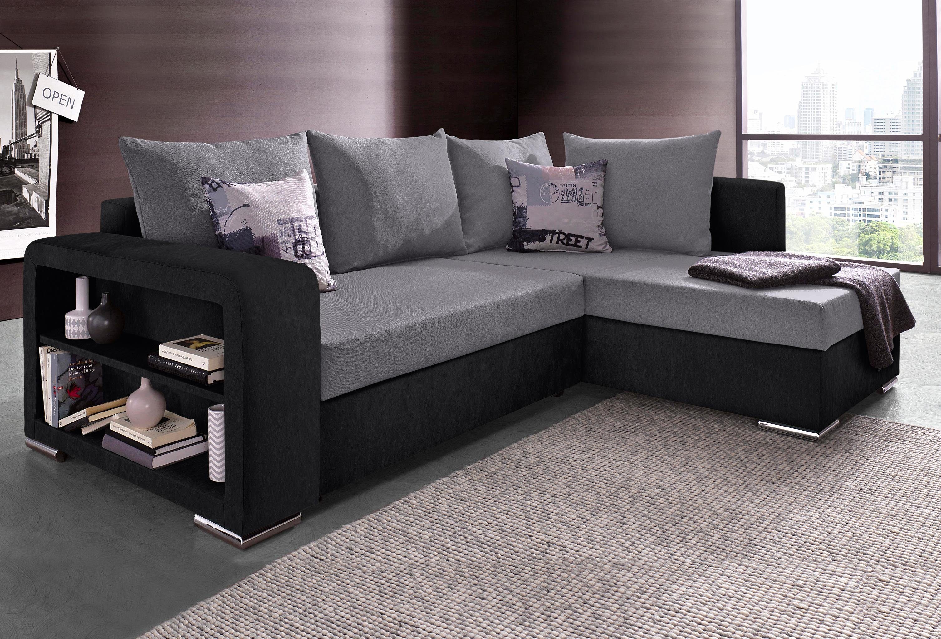 COLLECTION AB Ecksofa John L-Form, mit Bettfunktion, Bettkasten und Regalarmteil