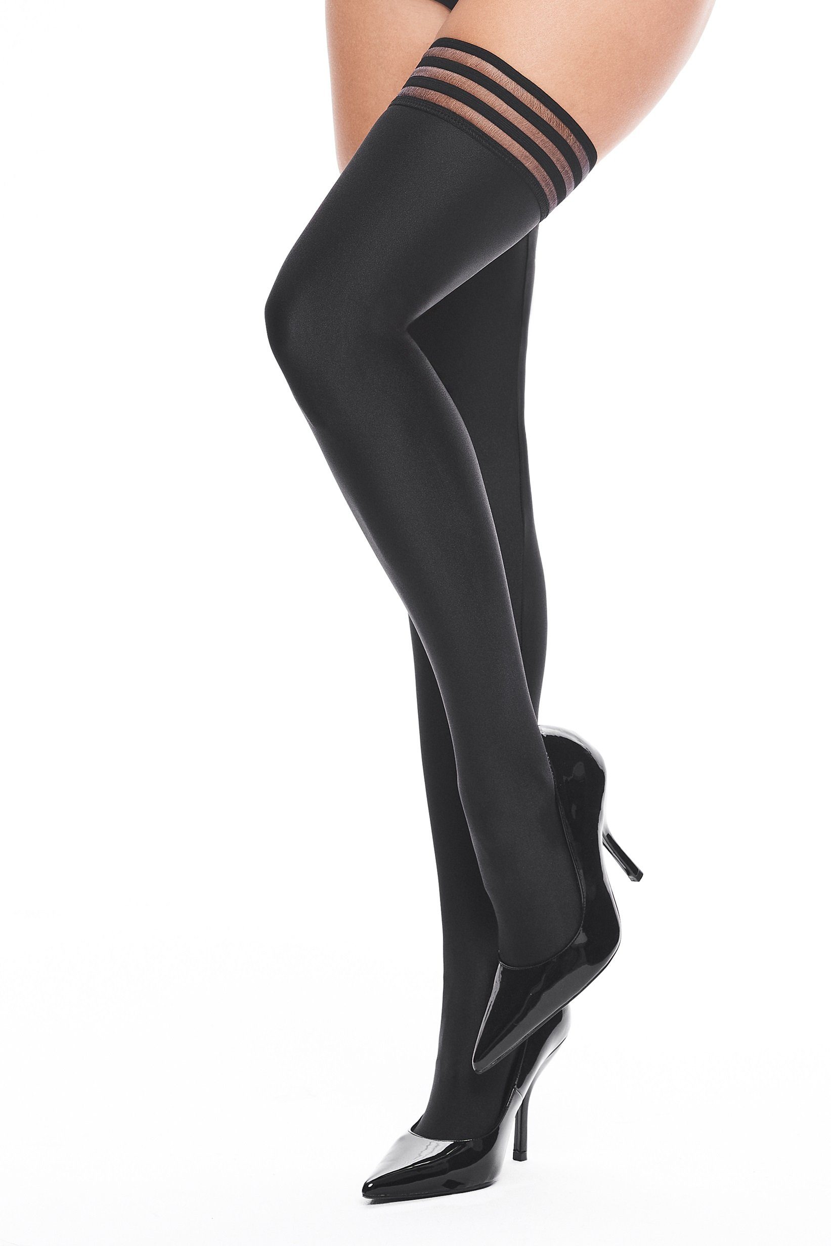 Halterlose Strümpfe Halterlose Strümpfe schwarz in Wetlook blickdicht