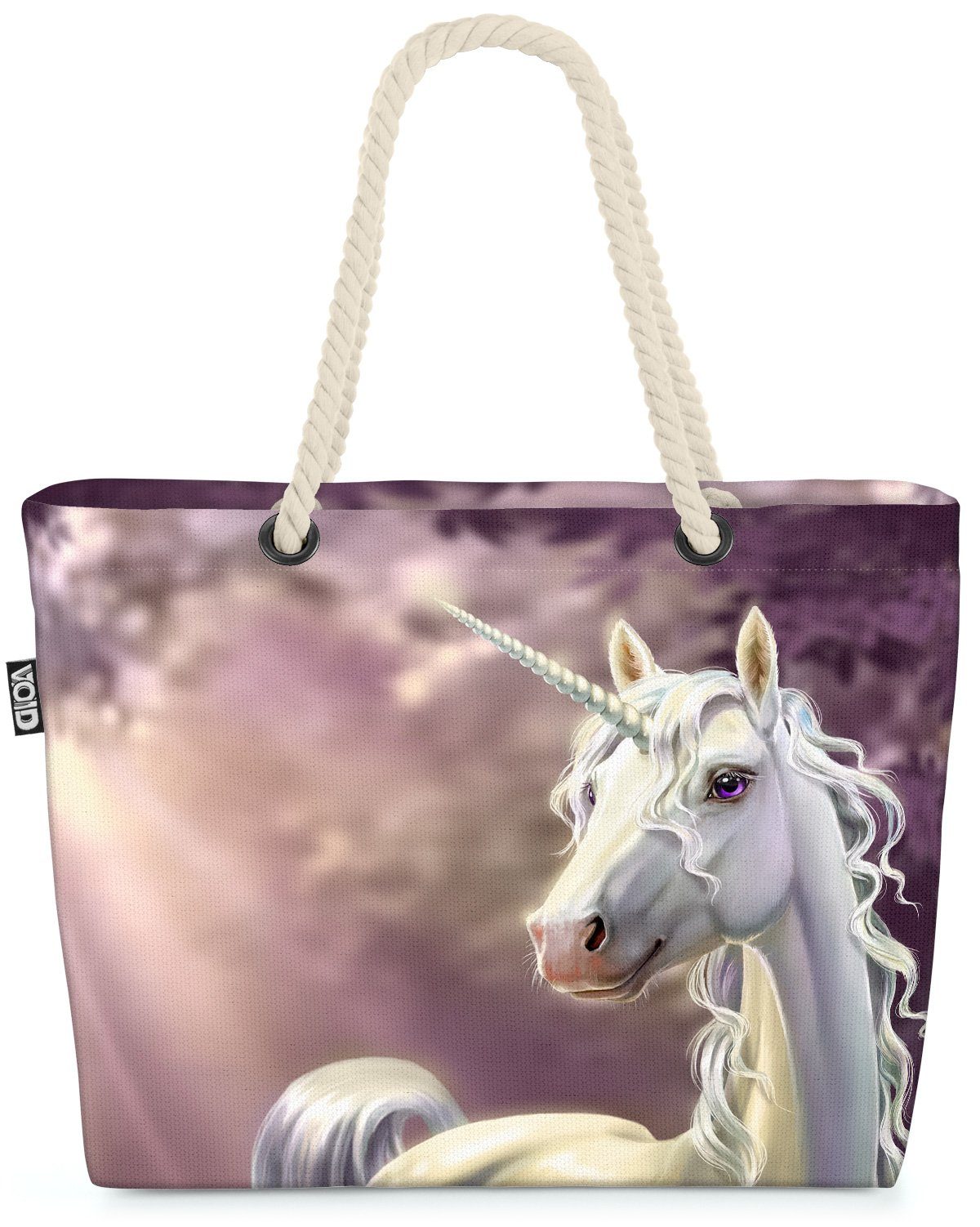 VOID Strandtasche (1-tlg), Einhorn Mädchen Himmel Tier Fabelwesen Pferd Regenbogen Blumen Rosa M