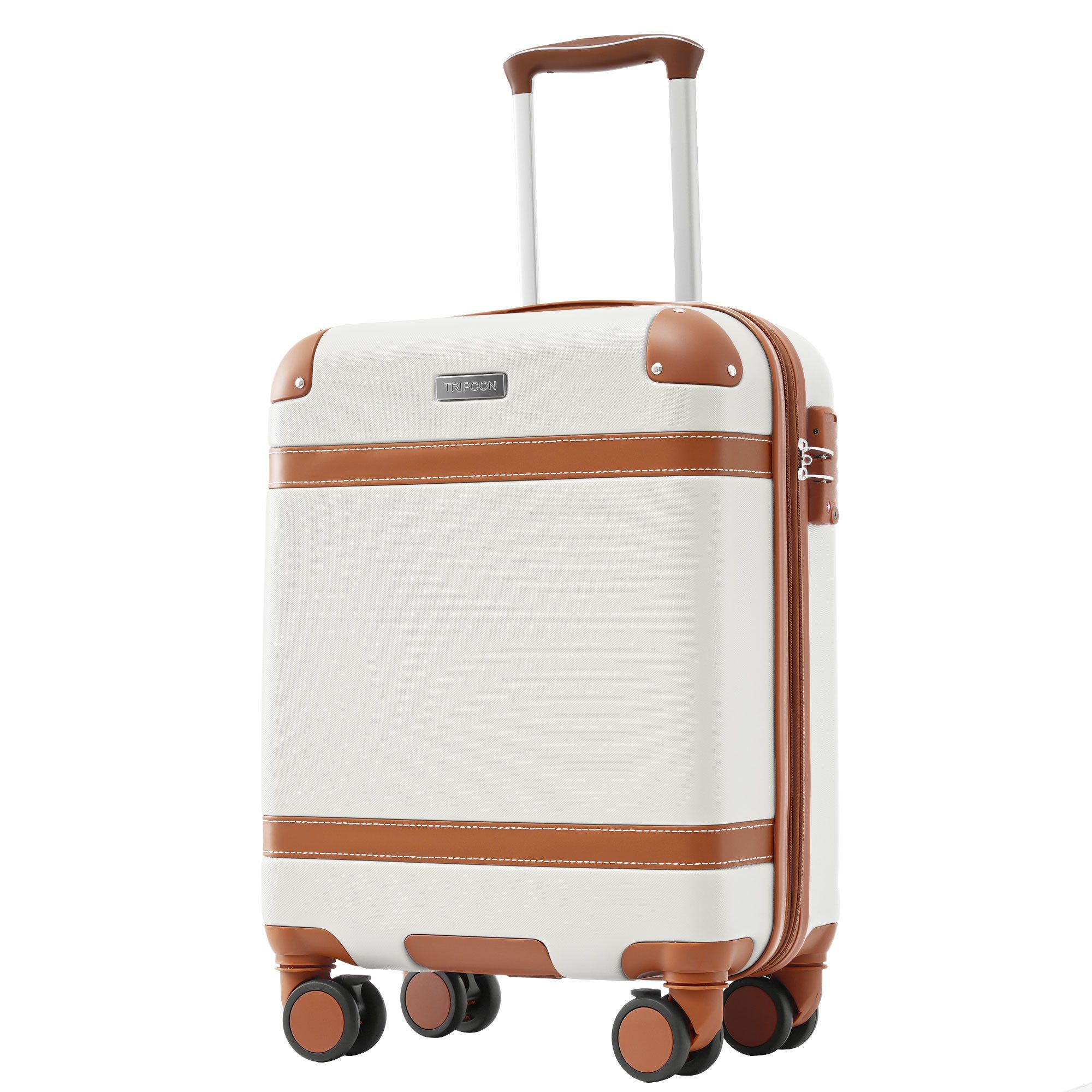 Flieks Hartschalen-Trolley, 4 Koffer erweiterbar, Trolley Creme TSA-Schloss Reise Gepäck, Handgepäck Rollen