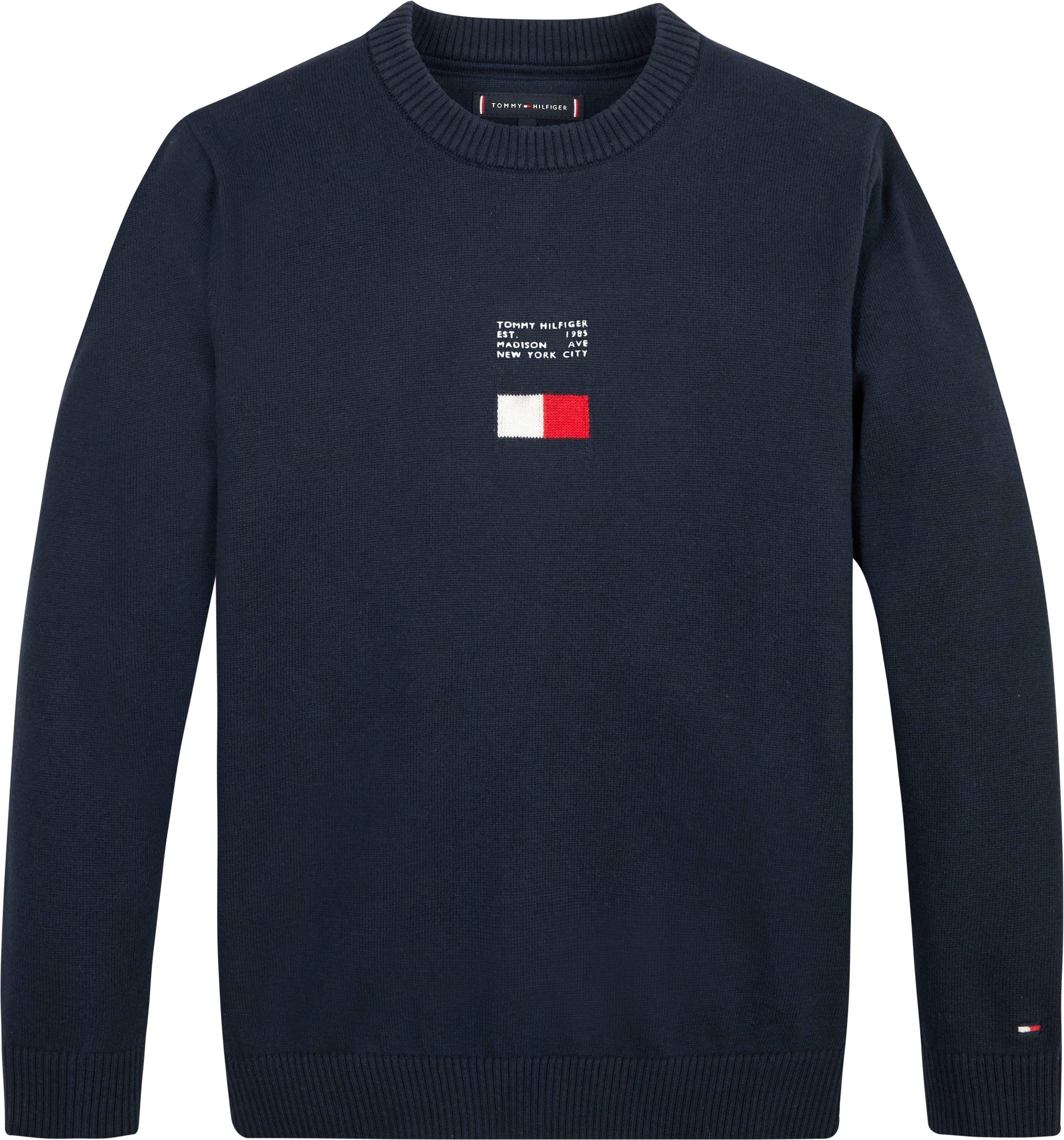 Tommy Hilfiger Strickpullover TH FLAG SWEATER aus reiner Baumwolle mit Logo-Flag Desert-Sky