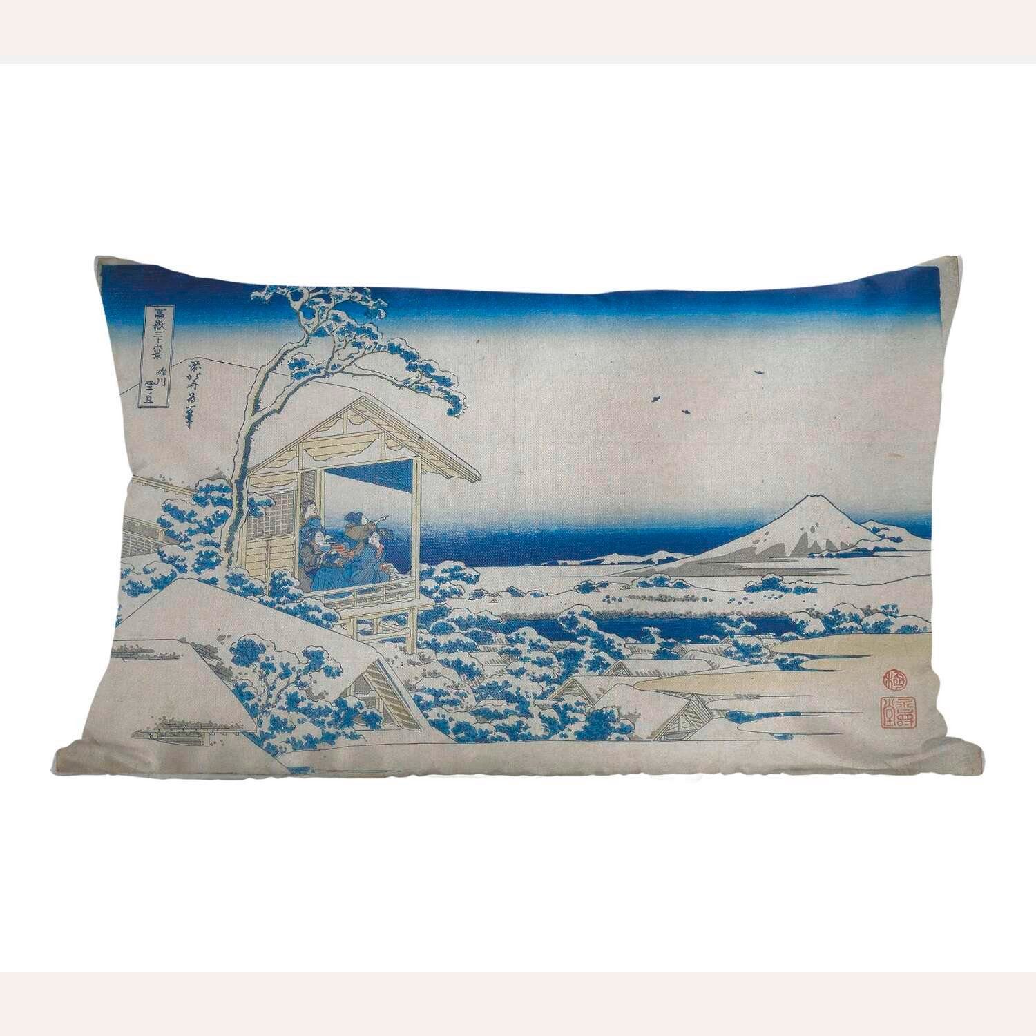 Füllung, in Koishikawa Wohzimmer Dekokissen Verschneiter Dekoration, MuchoWow Hokusai, mit Morgen Katsushika Dekokissen Schlafzimmer - Zierkissen, Gemälde von