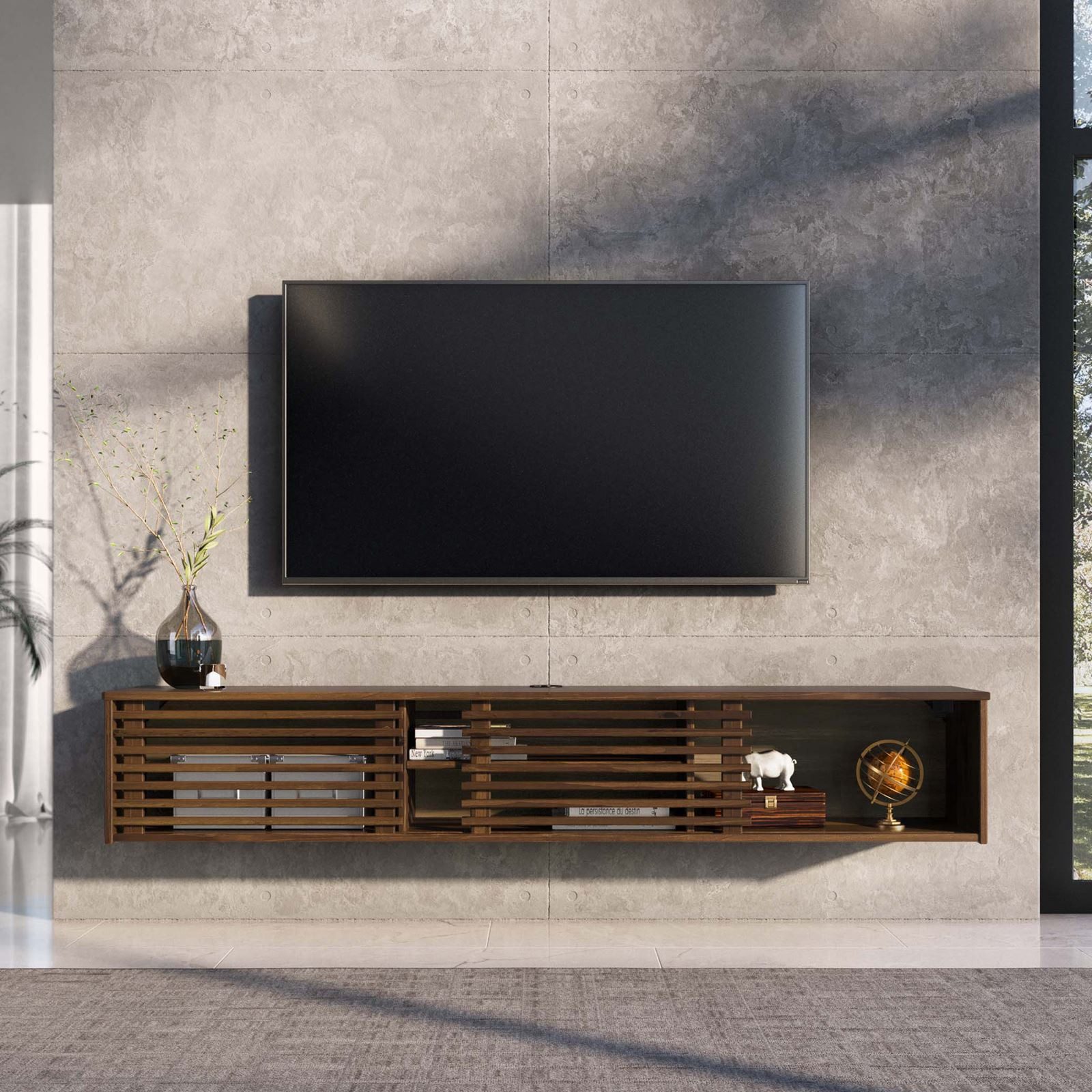 IDIMEX Lowboard RIAN, TV Lowboard hängend aus Massivholz mit Lamellentüren Kastanie Finish