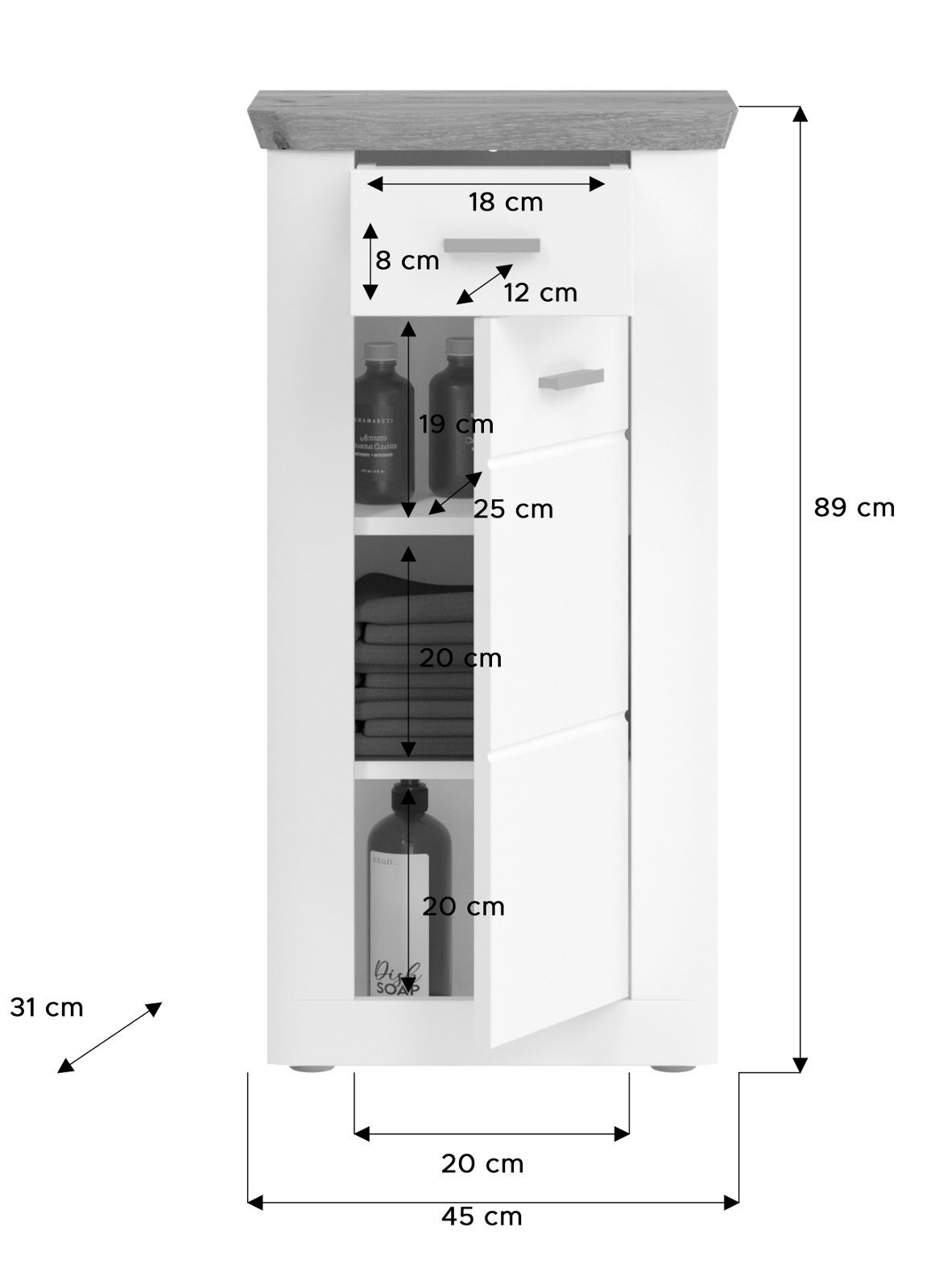 Hängeschrank weiß x in xonox.home mit Michigan 76 Soft-Close-Funktion cm) 45 (Badschrank Eiche,