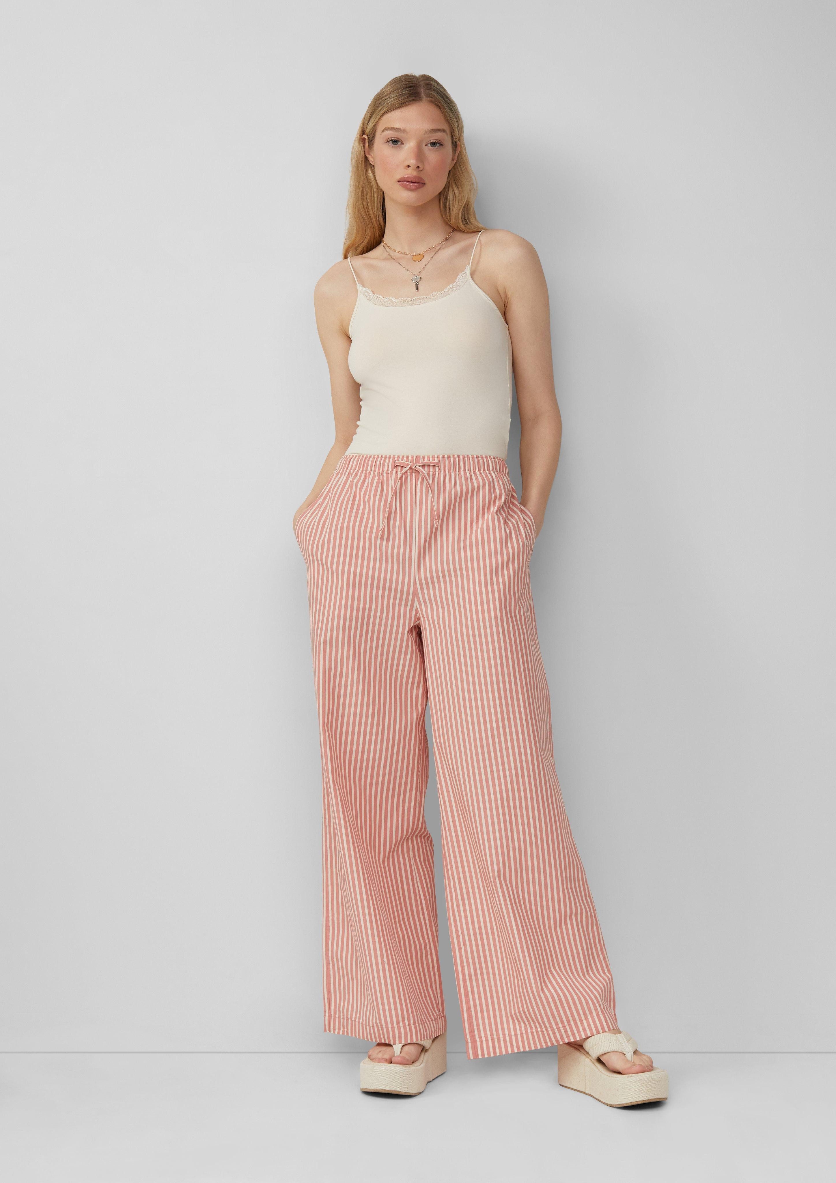 QS Stoffhose Baumwoll-Streifenhose mit weitem Bein, günstig online kaufen