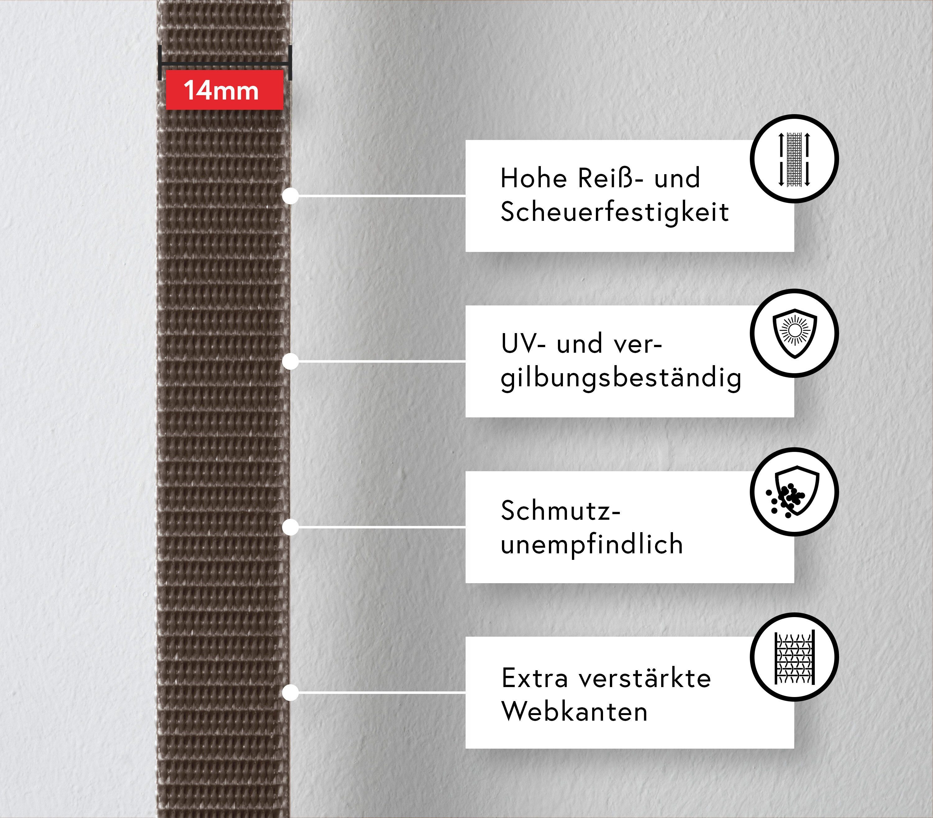 BAUHELD Rollladengurt 50m (14mm 18mm 20mm 23mm, [Made in Germany] Rolladengurt an Fenster & Türen geeignet), Gurtband für Rolladen Gurtwickler, Abdeckplatte, Abdeckung