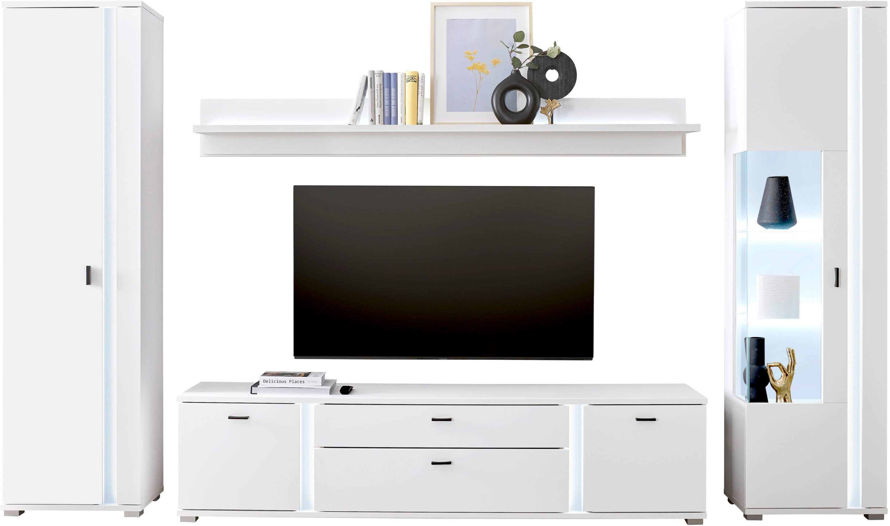 Home affaire Wohnwand LONG ISLAND, (Set, 4-St), in moderner Trendfarbe,inklusive senkrechter Beleuchtung,Breite 330 cm