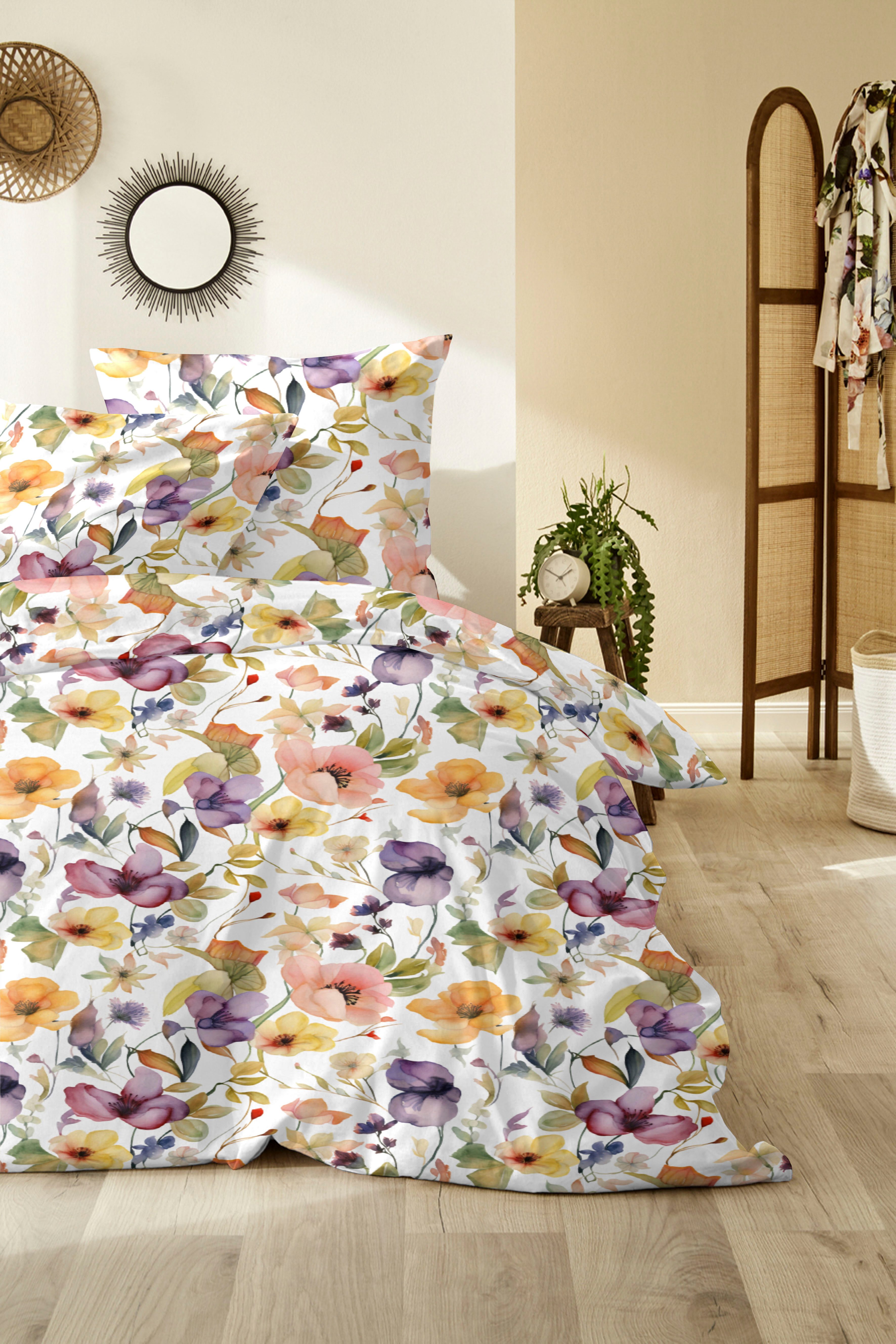 Primera Bettwäsche Primera Mako-Satin-Bettwäsche Viola, Mako-Satin, 2 teilig, mit einem kräftigen Blumenmuster
