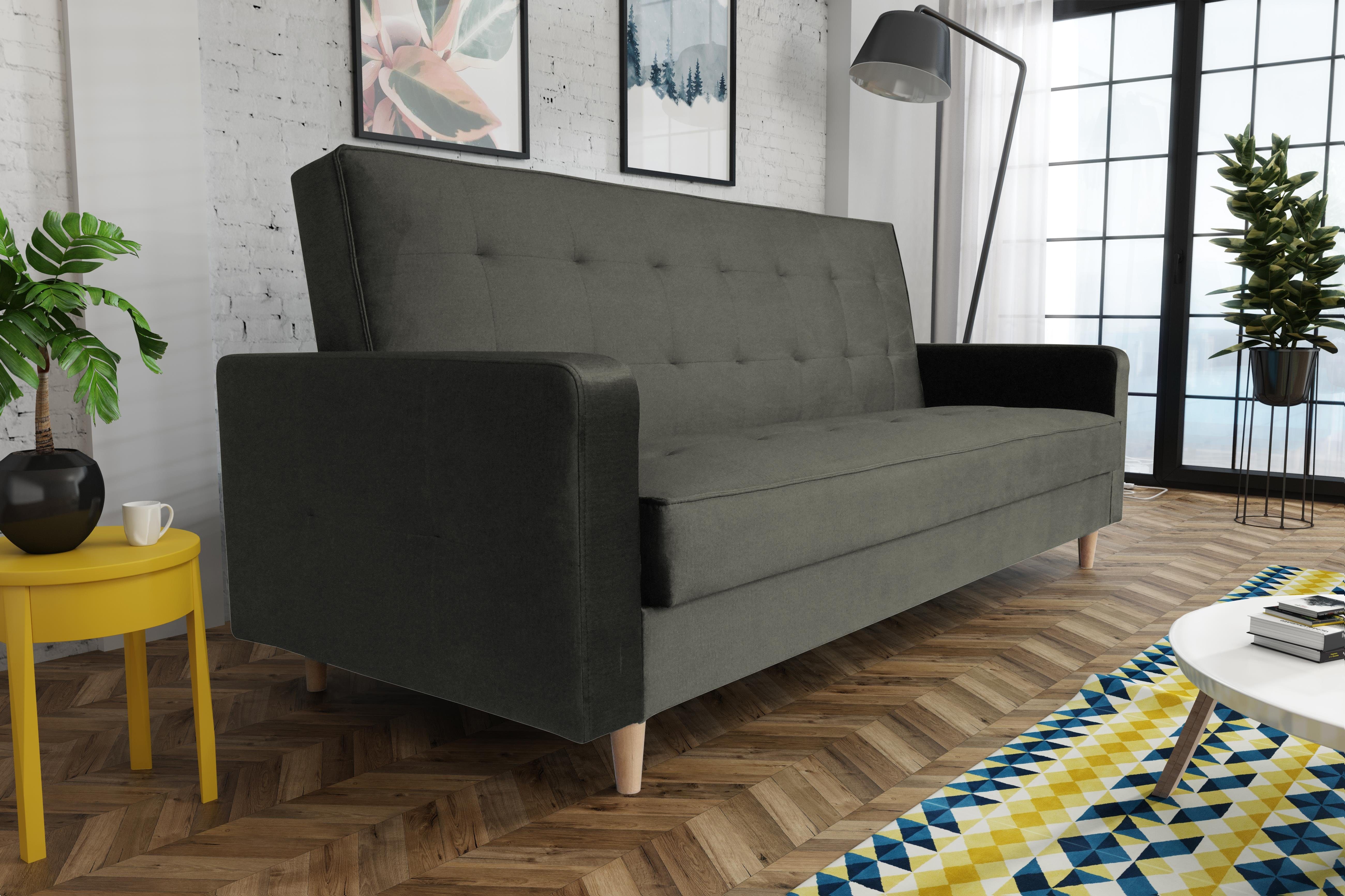 Beautysofa Schlafsofa Bamako, mit Polstersofa (kronos Stil, skandinavischen 15) Bettkasten, Schlaffunktion und mit Holzbeine Couch im Sofa Khaki-grau