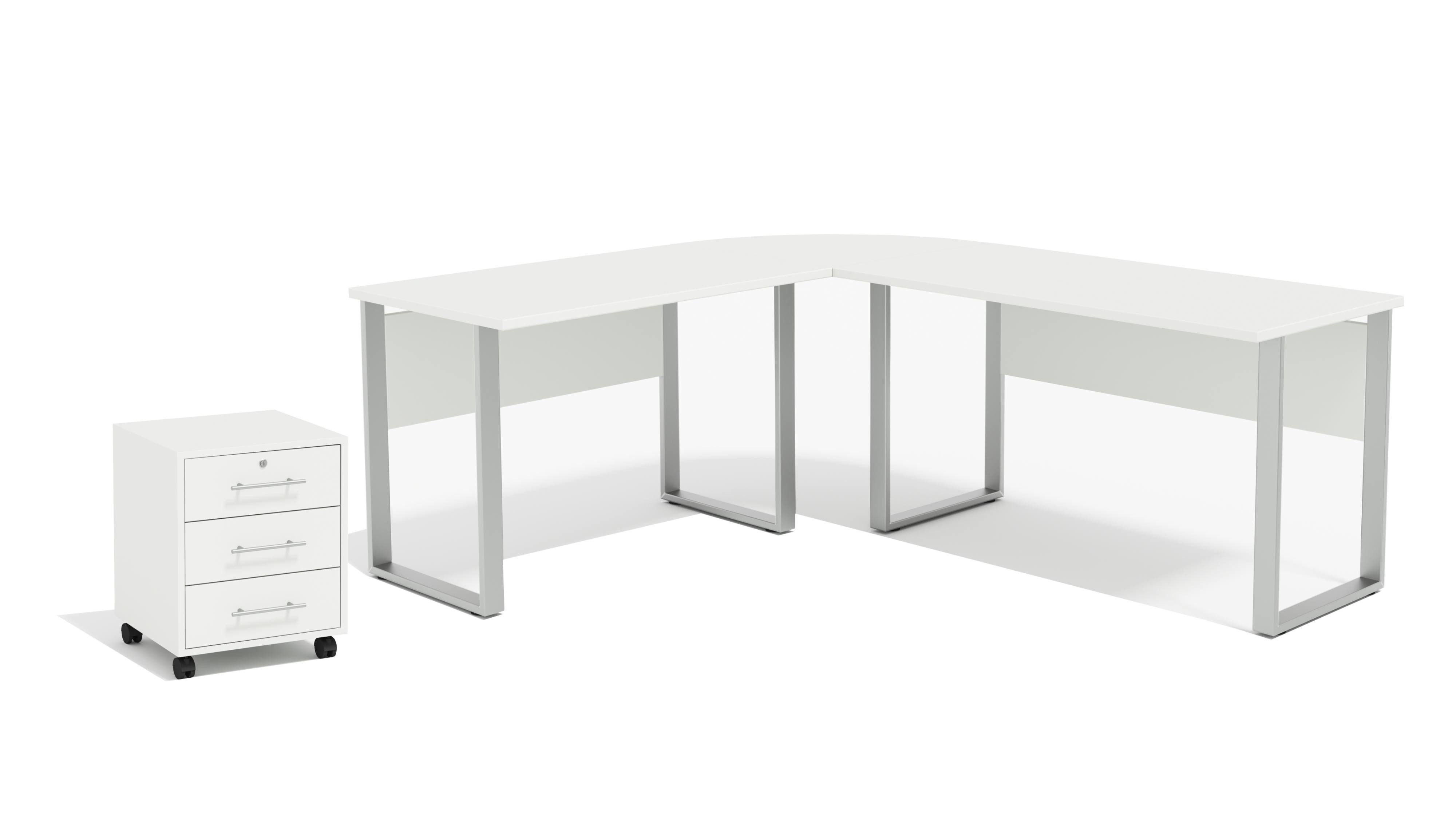 BMG Möbel Eckschreibtisch Office Edition Set 0 (Schreibtisch Set, Winkelschreibtisch), inkl. Rollcontainer, abschließbar auf Rollen