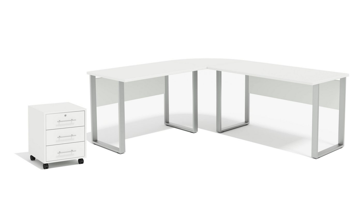 BMG Möbel Eckschreibtisch Office Edition Set 0 (Schreibtisch Set, Winkelschreibtisch), inkl. Rollcontainer, abschließbar auf Rollen