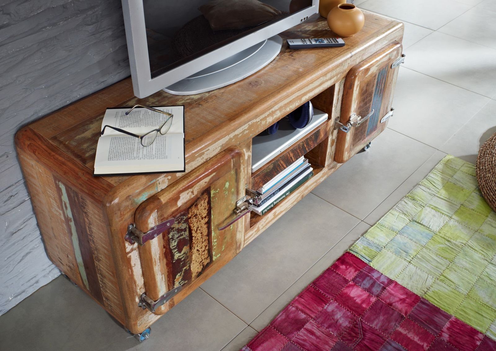 Massivmoebel24 TV-Board FREEZY (Massivholz), TV-Board Altholz 135x40x56 mehrfarbig lackiert FREEZY #10
