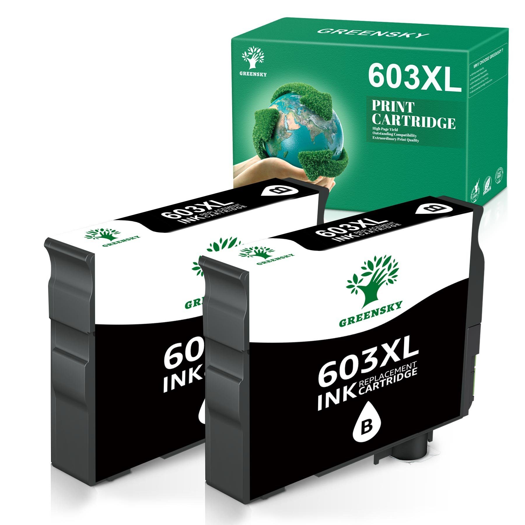 Greensky Kompatible für Epson 603 Multipack XP 3105 3100 2100 Tintenpatrone 2Schwarz