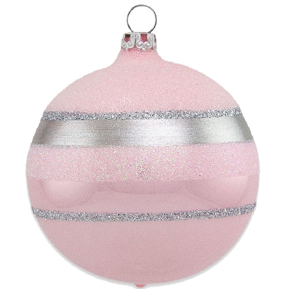 Weihnachtsbaumkugel Glitterstreifen - Ø Thüringer (4 Glasdesign Rosa Mundgeblasen 6 St), cm Opal