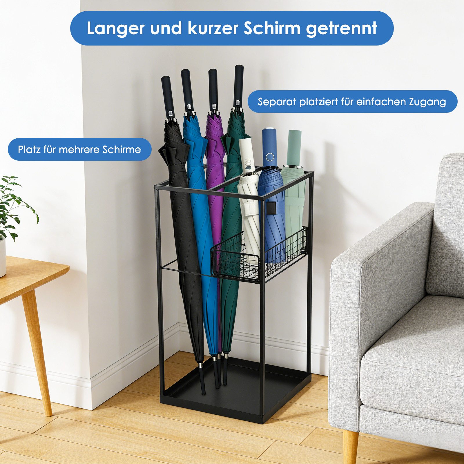BlingBin Schirmständer Doppelschichtiger kommerzieller Regenschirmhalter (1 Stück, 1 St., langlebige schwarze Regenschirm-Aufbewahrungslösung), 2-stöckiger Metallständer für Eingänge