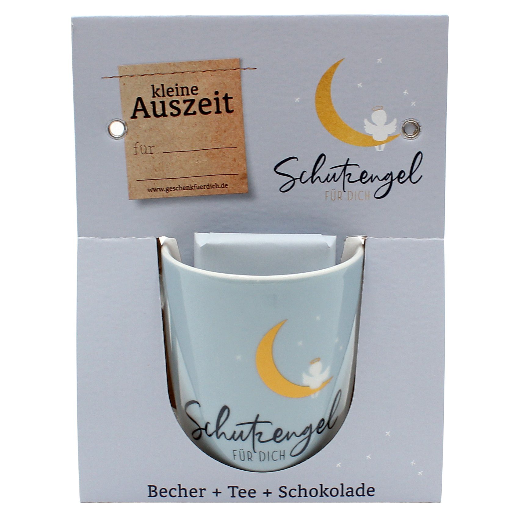 Dekohelden24 Tasse Geschenkset - kleine Auszeit - Tee,- Kaffeebecher / Tasse aus Porzella, Porzellan dunkelblau
