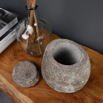 wohnfreuden Aufbewahrungsdose Stein Gefäß mit Deckel grau 20 cm