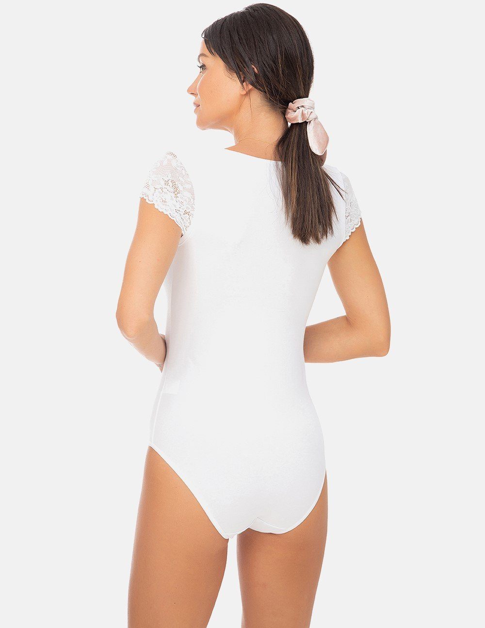 Evoni Body Damen Kurzarmbody mit Spitzenärmeln