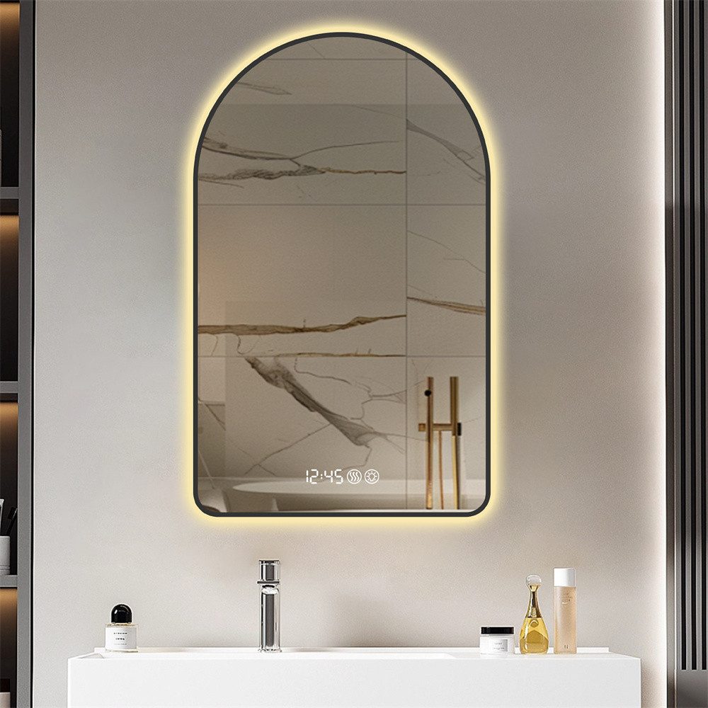 REDOM Spiegel Arched LED Mirror for Bathroom (mit Antibeschlagfunktion Schwarz+Silber, 1-St., 60*120cm)
