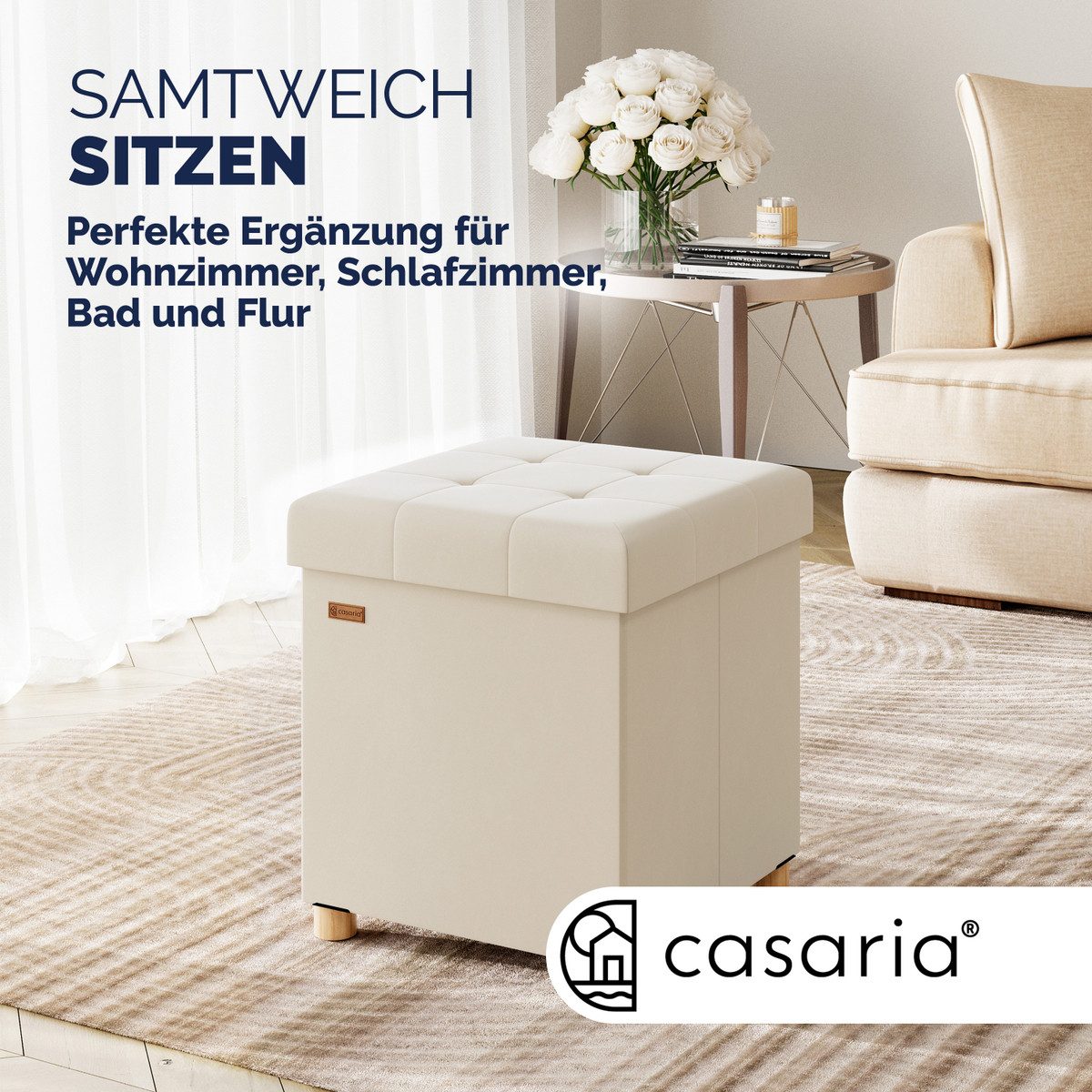 Casaria Sitzhocker, Samt Beige Faltbar inkl. günstig online kaufen