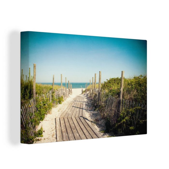 OneMillionCanvasses® Leinwandbild Meer - Holz - Sommer (1 St) Wandbild Leinwandbilder Aufhängefertig Wanddeko