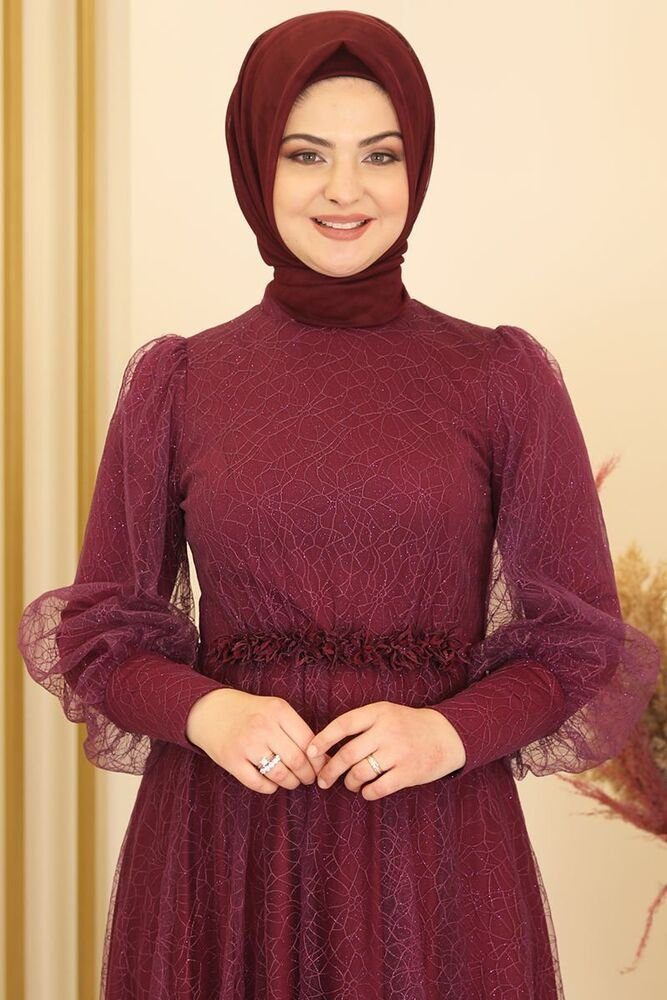 fashionshowcase Abendkleid silbriges Tüllkleid Abiye Abaya günstig online kaufen
