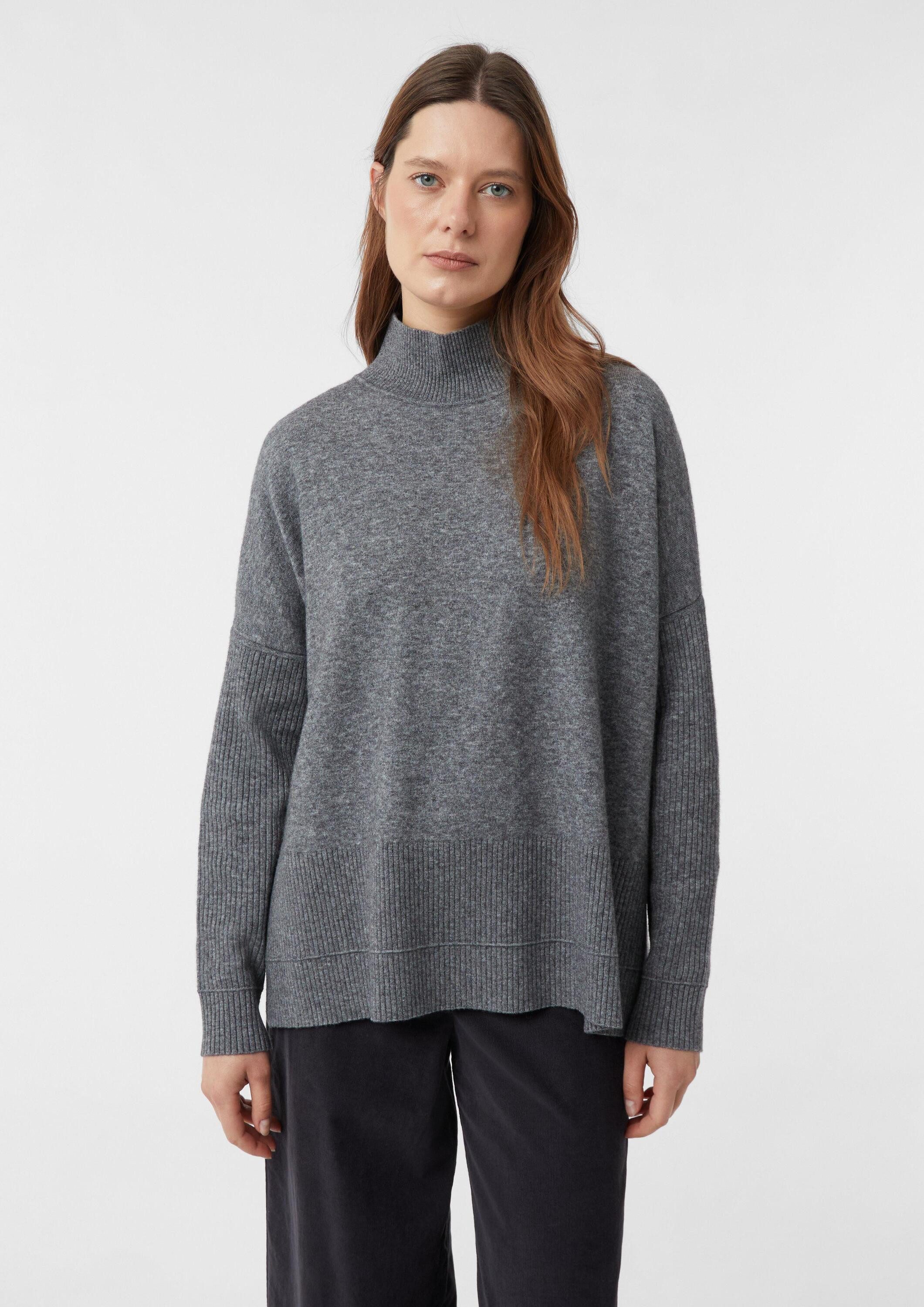 comma Longpullover Strickpullover Strickpullover mit Stehkragen aus Wollmix