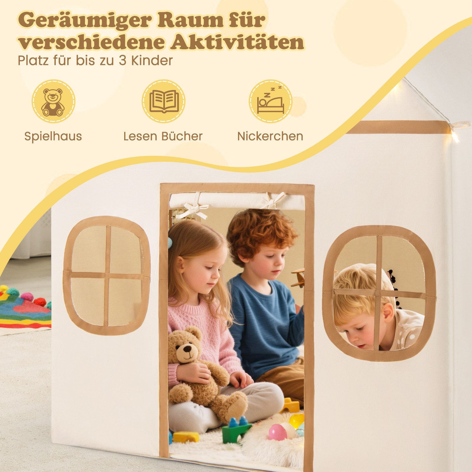 KOMFOTTEU Spielzelt Kinderspielzelt mit Matte und Sternlichtern günstig online kaufen