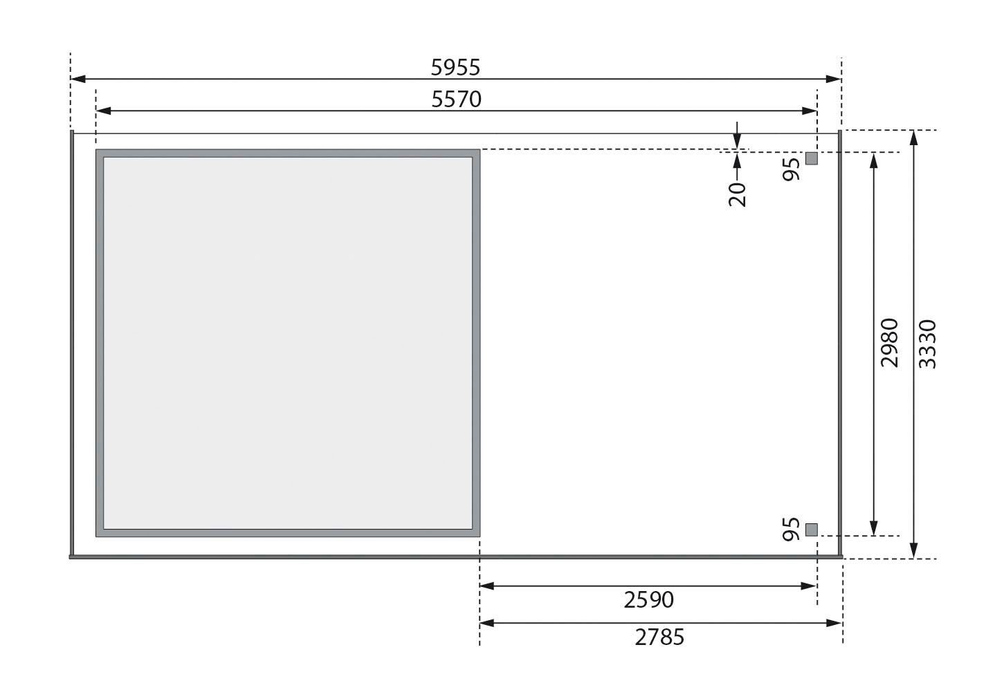 mit terragrau Karibu BxT: Askola 6, Gartenhaus 595,5x331 cm, Anbaudach