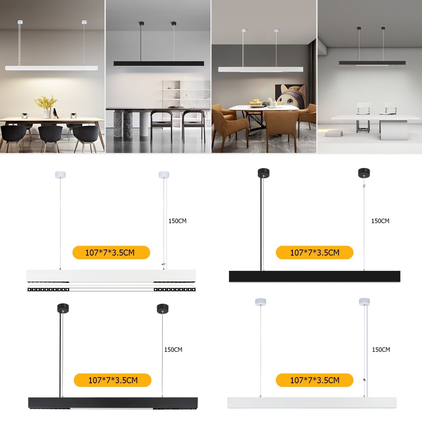 ZMH LED Pendelleuchte Esstisch Hängelampe Dimmbar - Modern mit Fernbedienung, LED fest integriert, weiß, dimmbar, Lang Linear, 53/57W – Bild 4 von 5