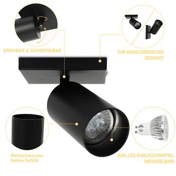 Clanmacy LED Deckenspots Deckenstrahler wechselbar Warmweiß LED Decken-lampe GU10 Schwarz