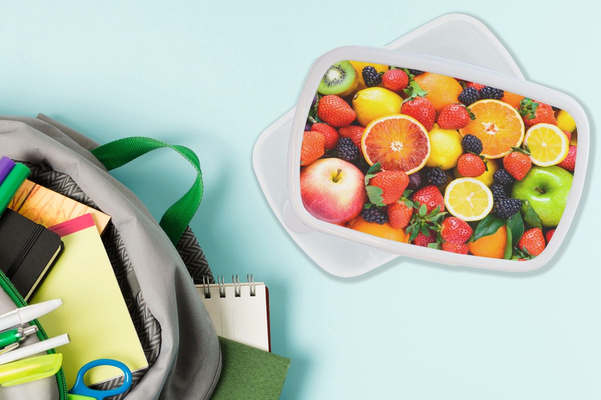 für Zitrone MuchoWow und Jungs Erwachsene, Kunststoff, Obst, Erdbeere (2-tlg), weiß Brotbox - Lunchbox Mädchen Brotdose, Kinder und für -