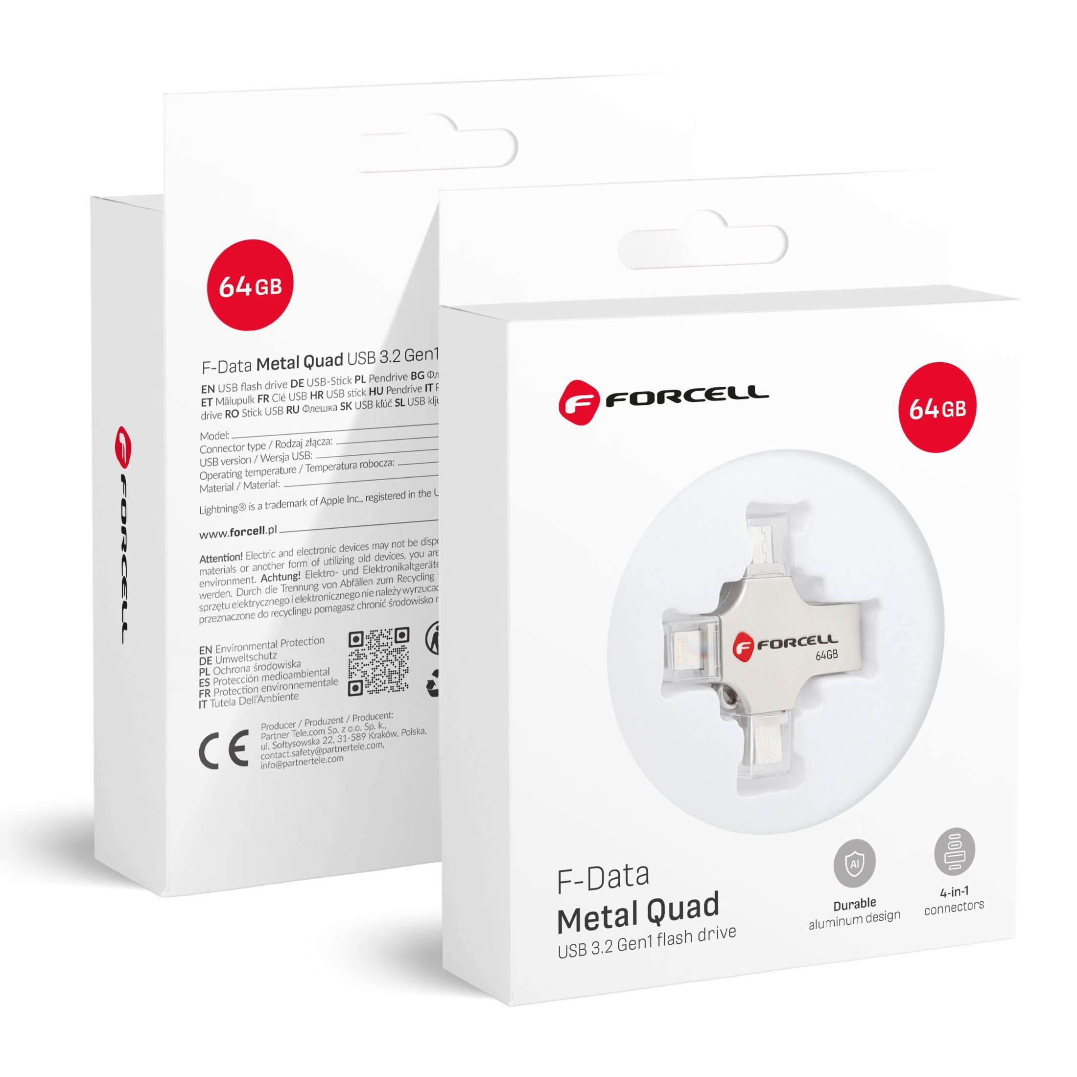 Forcell F-DATA USB-Stick (USB 3.2, Lesegeschwindigkeit 100 MB/s, 4in1 USB-Stick mit USB-A, USB-C, Micro-USB und kompat. mit Lightning)