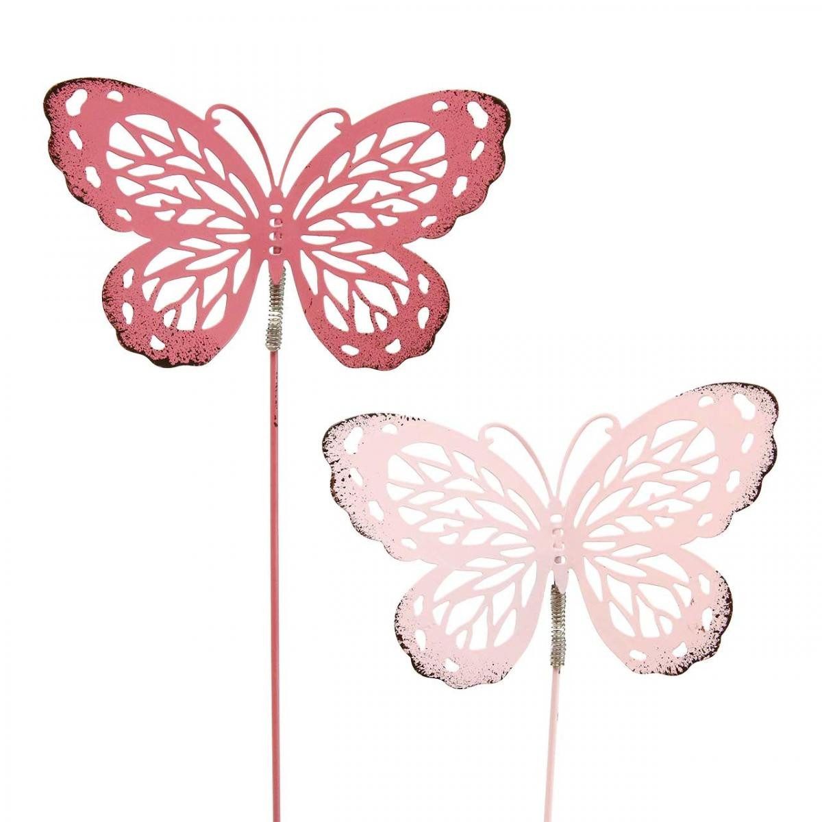 Florists Products Gartenstecker Gartenstecker Schmetterling Metall Rosa Dekoration Blumen, 6 Stück