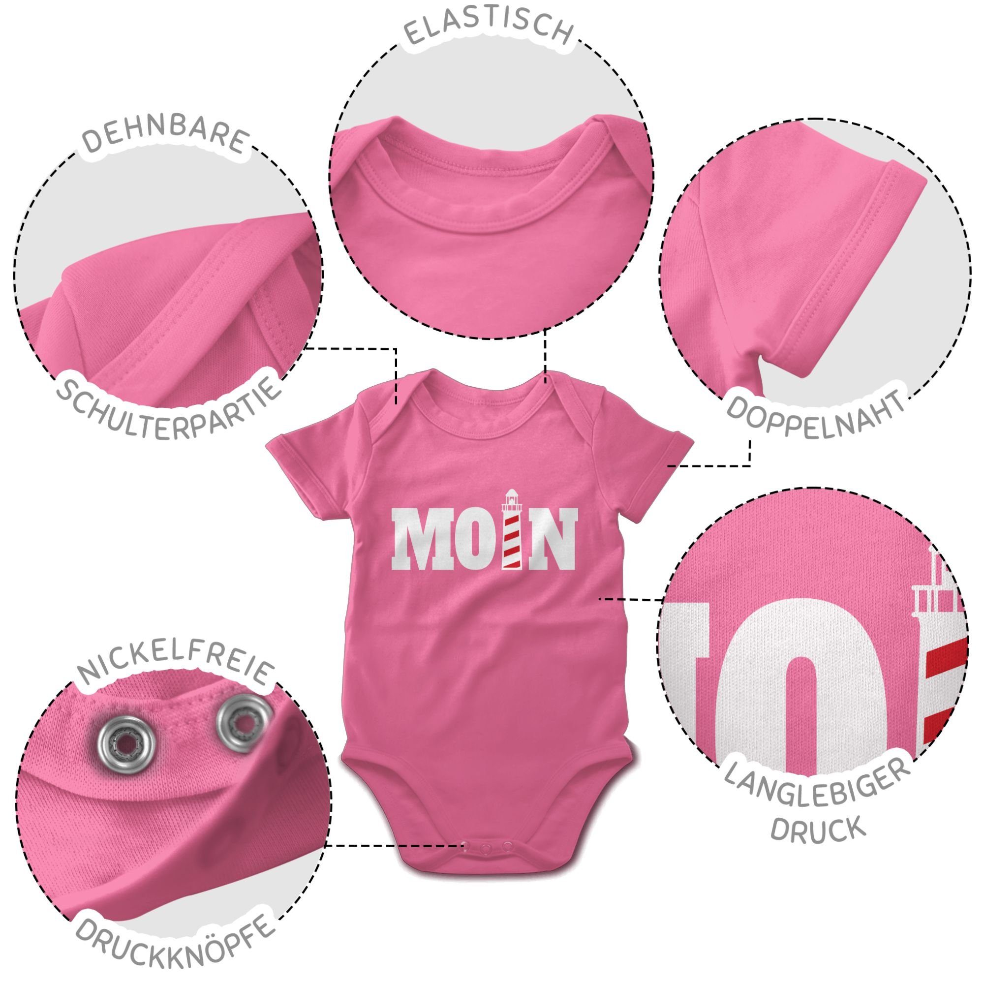 Sprüche Baby - Leuchtturm weiß Moin Shirtbody Pink Shirtracer mit 3