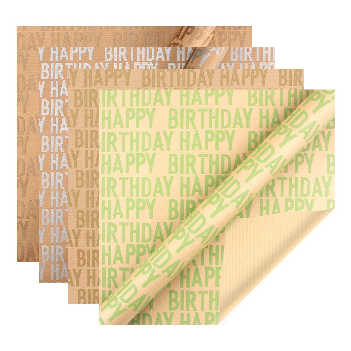 Jormftte Geschenkpapier Geschenkpapier Geburtstag,gefaltetes Papier Für Geburtstag Anlässe Bronze+Silber+Gold+Hellgrün