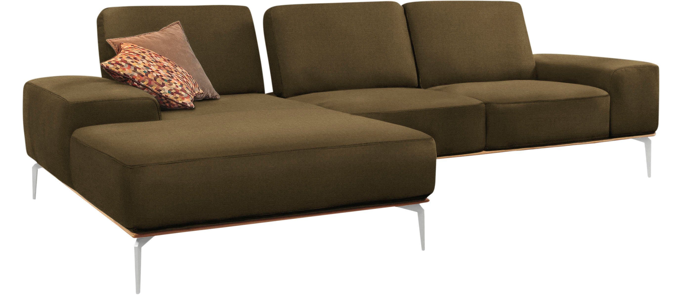 W.SCHILLIG Ecksofa run, Designsofa, bequem, L-Form, mit elegantem Holzsockel, Füße in Chrom glänzend, Breite 299 cm