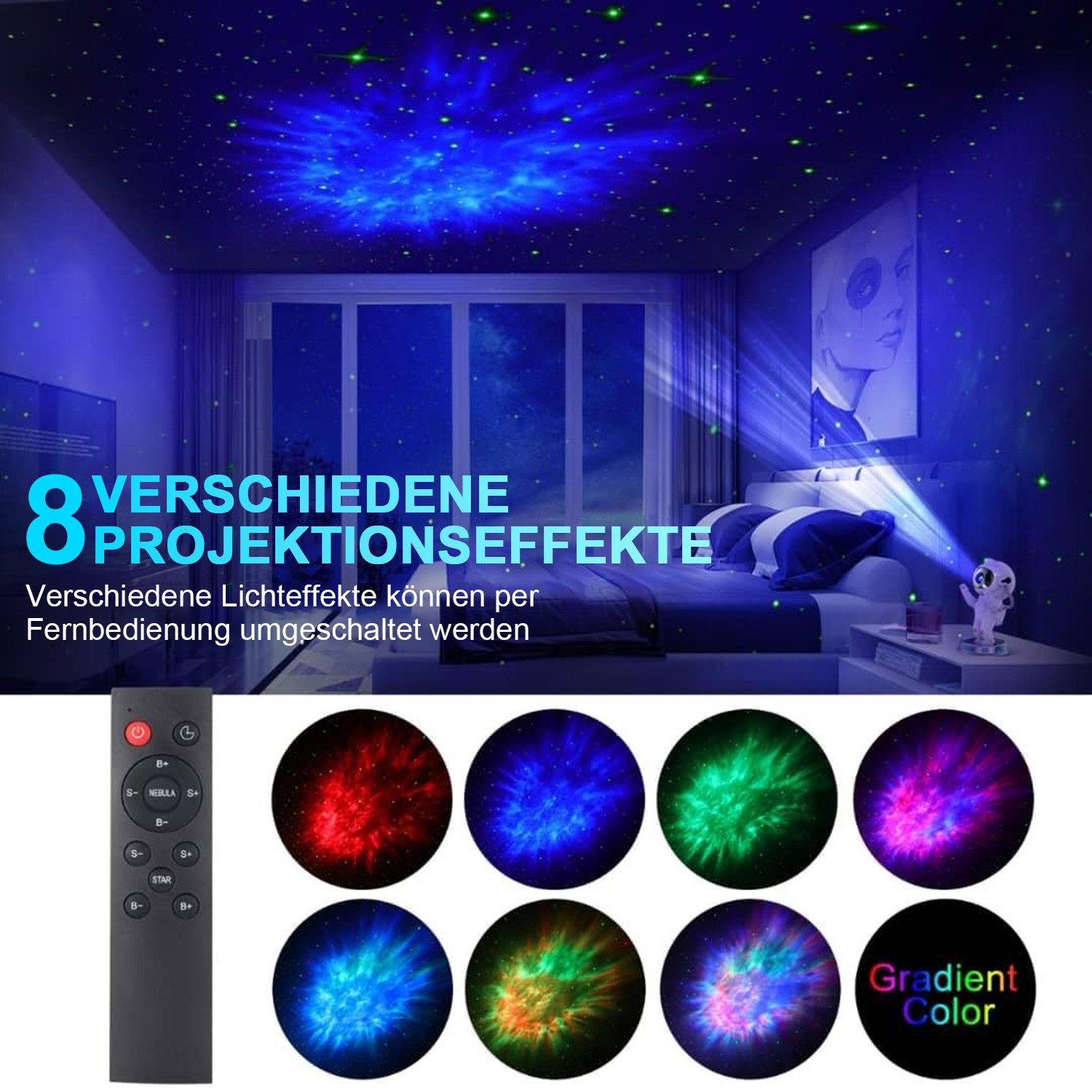 SERBASIC LED-Sternenhimmel LED Sternenhimmel Projektor,Astronaut, Galaxy Nebula Nachtlicht,Timer, projektor sternenhimmel, 360° drehbarem Kopf, Galaxy Nebula Projektor mit Fernbedienung