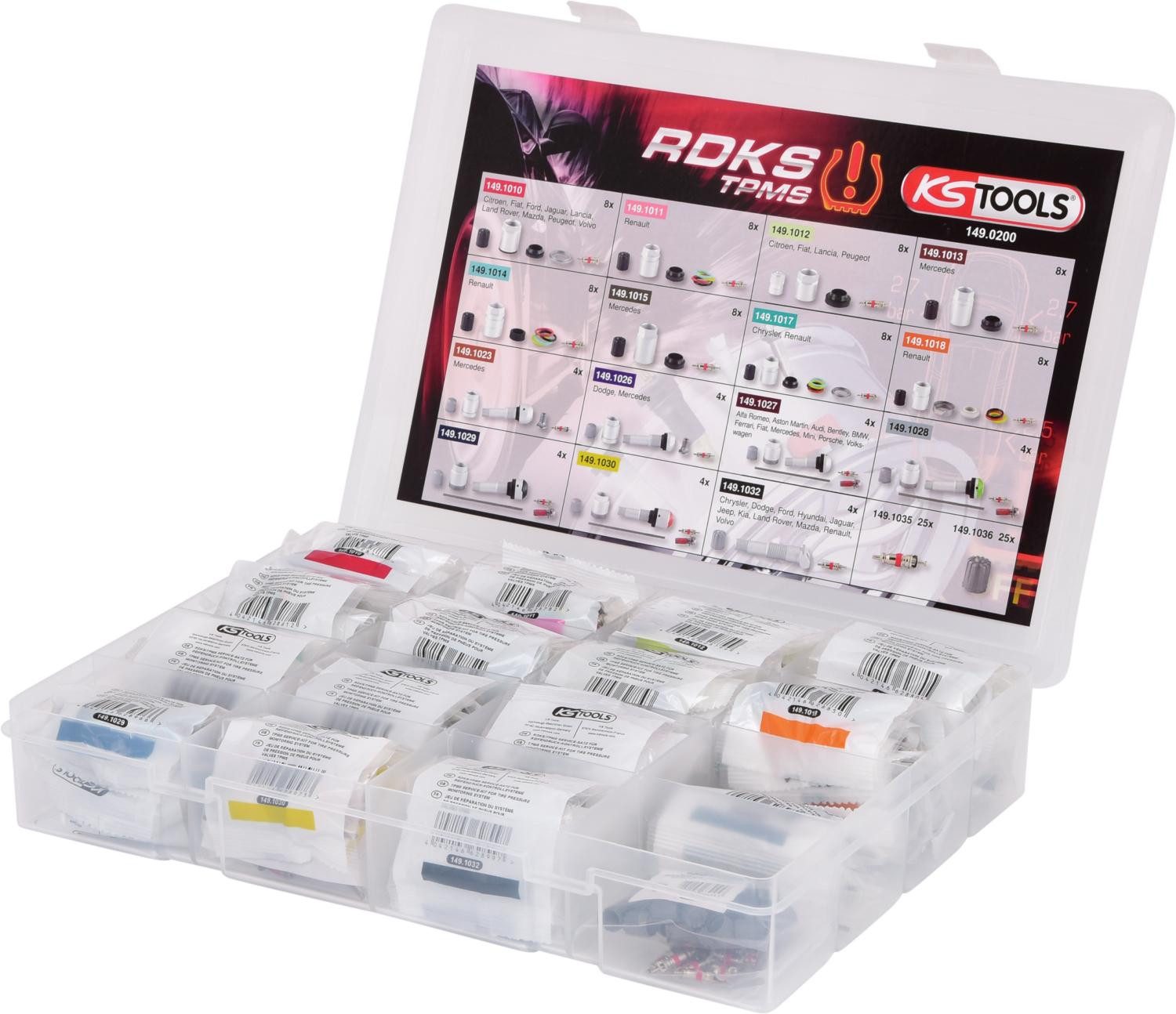 KS Tools Reifendruckkontrollsystem RDKS / TPMS Service-Sortiment für Reifendruck-Kontrollsysteme, 142-tlg