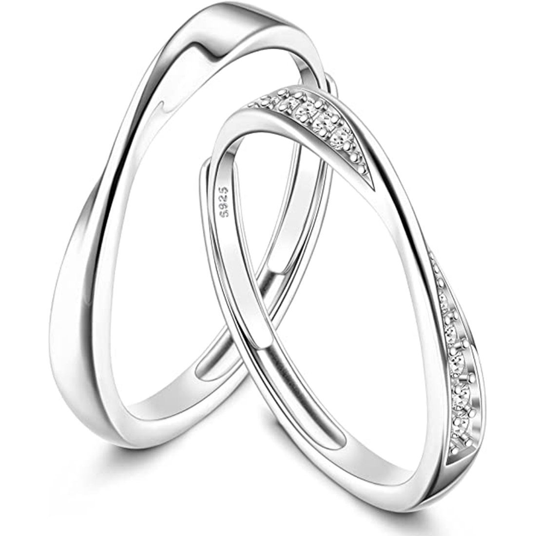 Haiaveng Fingerring 925 Silber Poliert Zirkonia Damen Herren Verstellbarer Ring