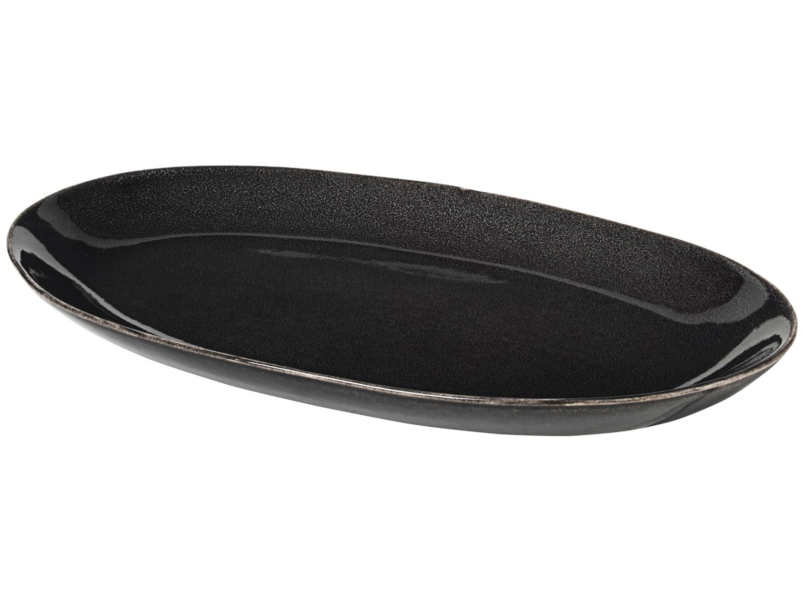 Broste Copenhagen Servierplatte NORDIC COAL Platte oval 30 cm, Steingut, (Platten)