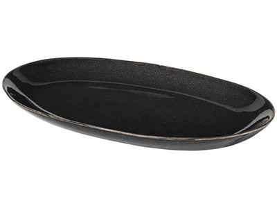 Broste Copenhagen Servierplatte NORDIC COAL Platte oval 30 cm, Steingut, (Platte)