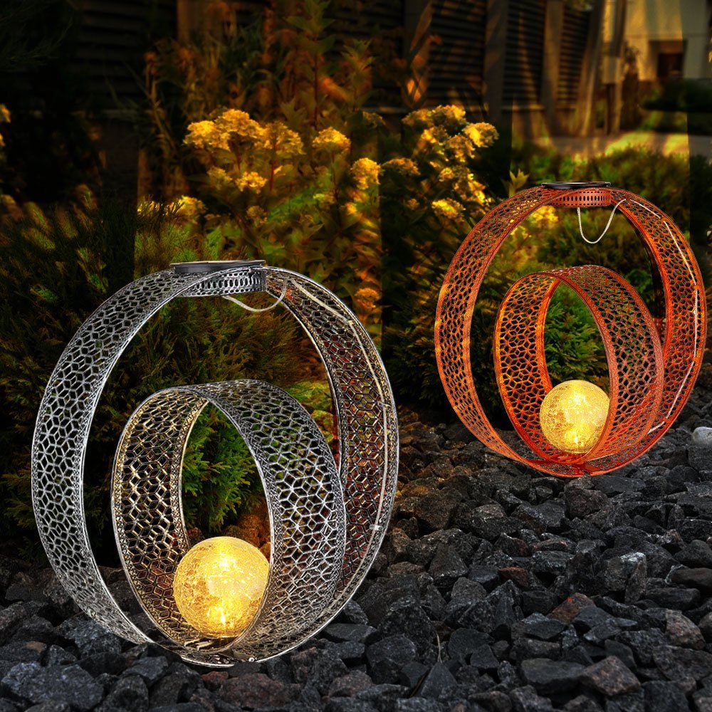 orientalische LED-Leuchtmittel LED verbaut, fest Solarleuchte, Kugel Warmweiß, Dekoleuchte etc-shop Silber Solarlampe