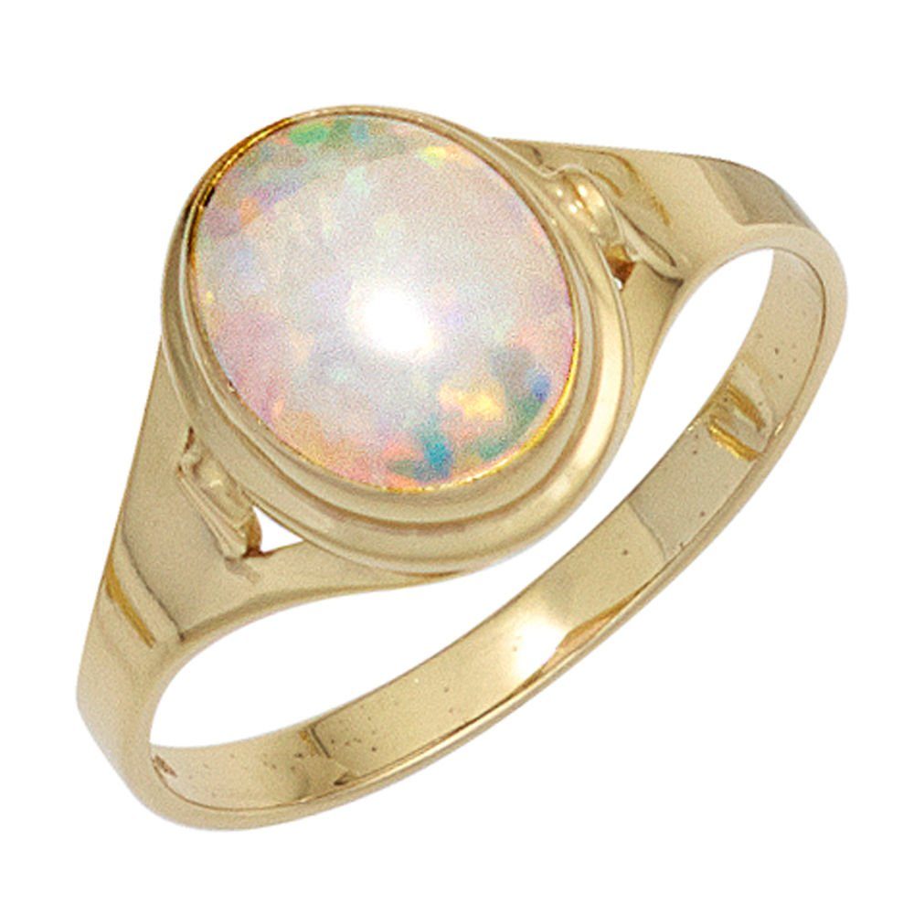 Goldring mit Fingerring Gold Opalring oval Gelbgold Ring Opal 333 Schmuck 333 Gold Krone Fingerring, Damenring