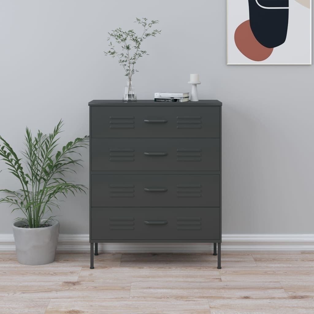 vidaXL Schubkastenkommode aus Stahl in Anthrazit mit 4 Schubladen (BxHxT: 80x102x35 cm)