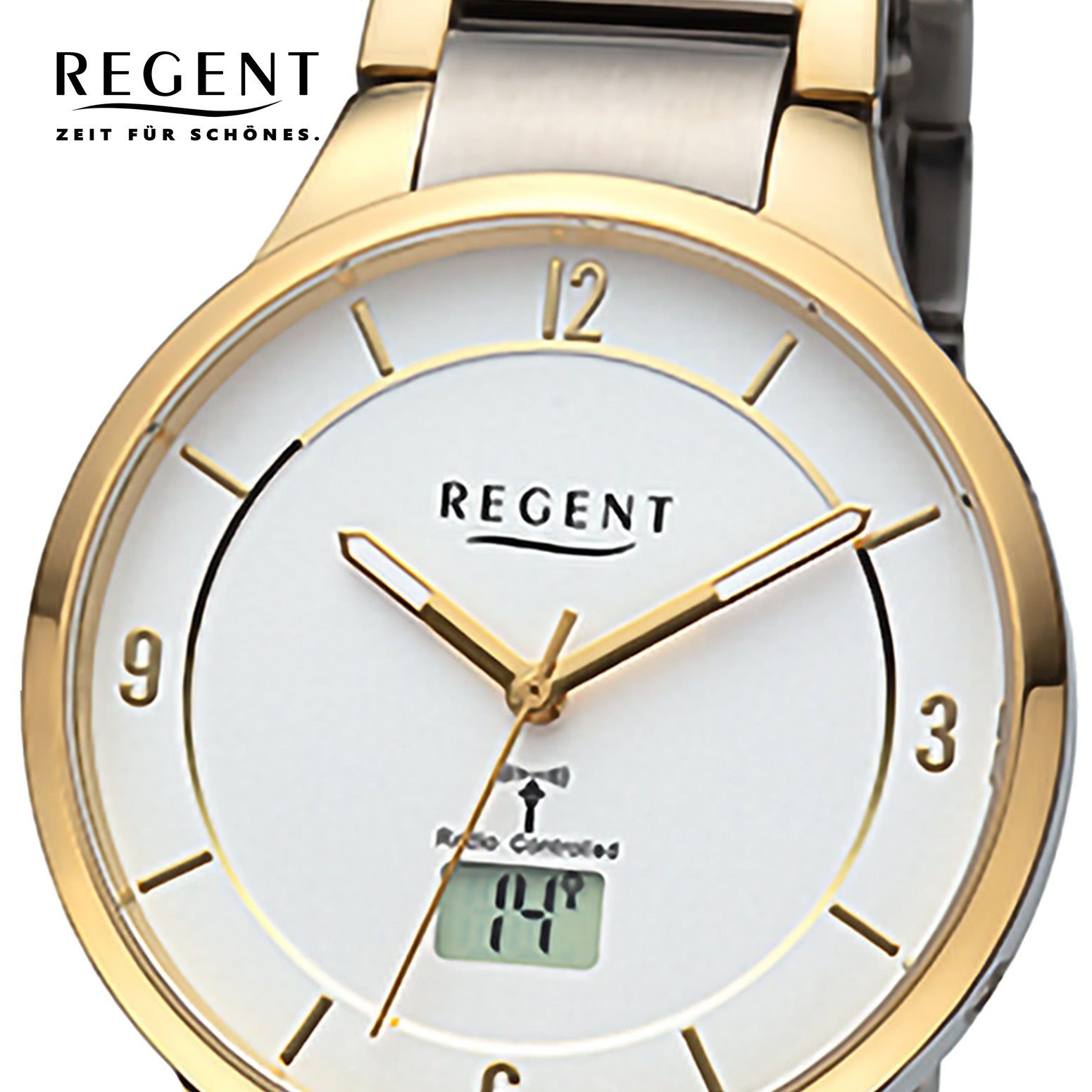 Regent Funkuhr Regent Herren Funkuhr Analog-Digital, (Funkuhr), Herren Funkuhr rund, extra groß (ca. 39mm), Metallarmband