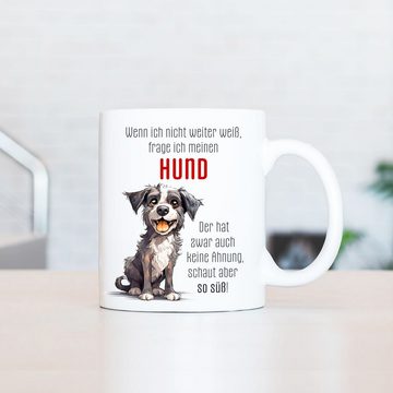 Cadouri Tasse MEIN HUND SCHAUT SO SÜSS Kaffeetasse mit Spruch - für Hundefreunde, Keramik, mit Hundespruch, beidseitig bedruckt, handgefertigt, Geschenk, 330 ml