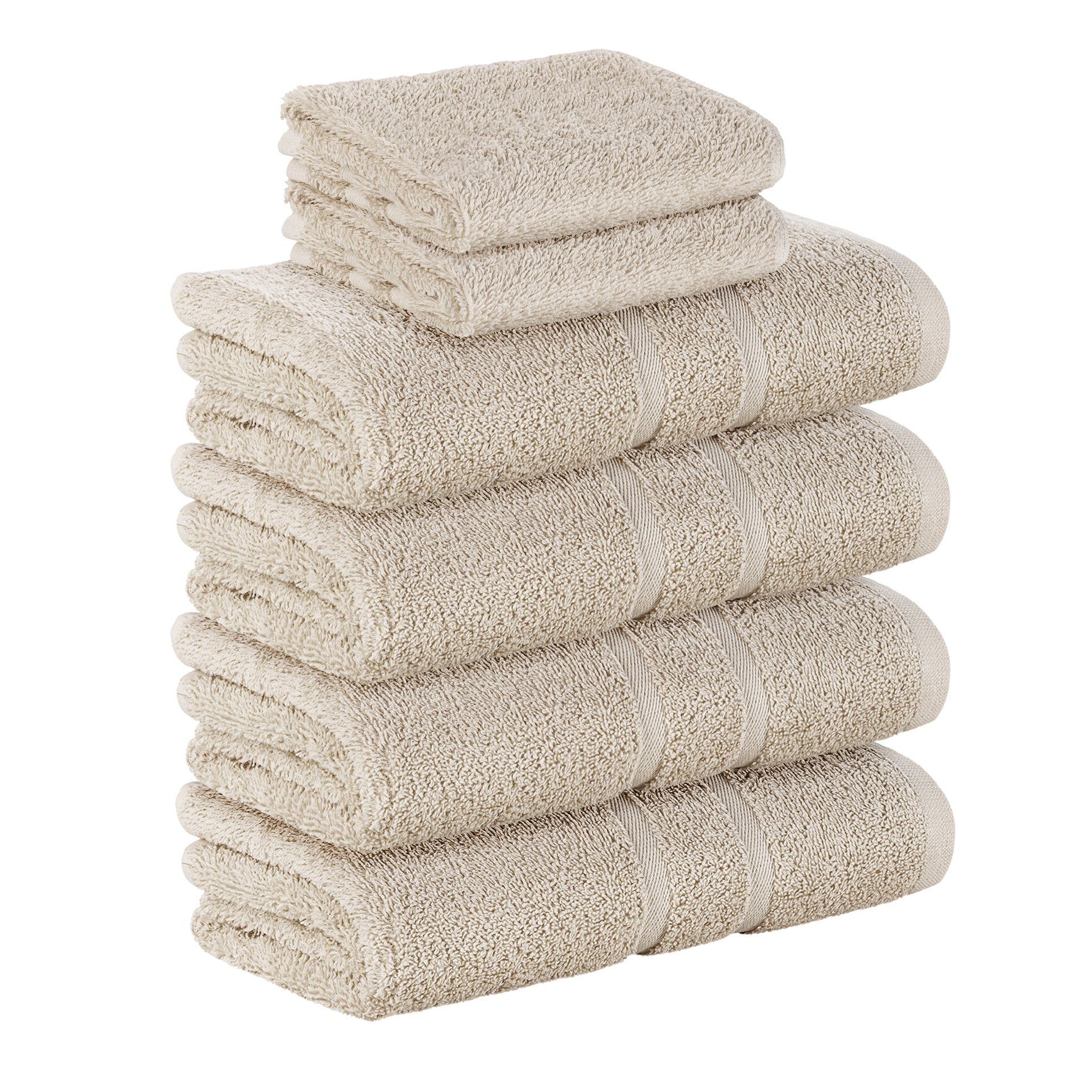 StickandShine Handtuch Set 2x Teilig) GSM 100% (6 Handtuch SET Handtücher Baumwolle Baumwolle GSM 100% 6er Pack, in als 500 Farben verschiedenen Gästehandtuch 4x Sand 500 Frottee
